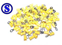 100 terminal olhal pré encapado amarelo  para fio 4 á 6  mm² furo 5mm 